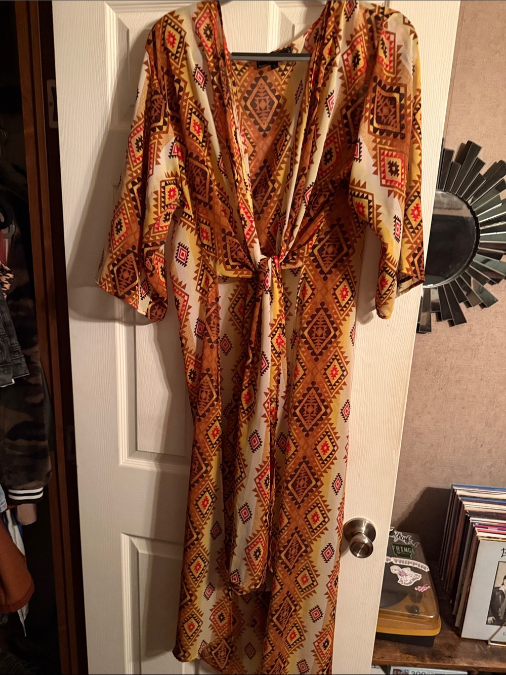 Tie-Front Geo Print Maxi Dress in Mustard